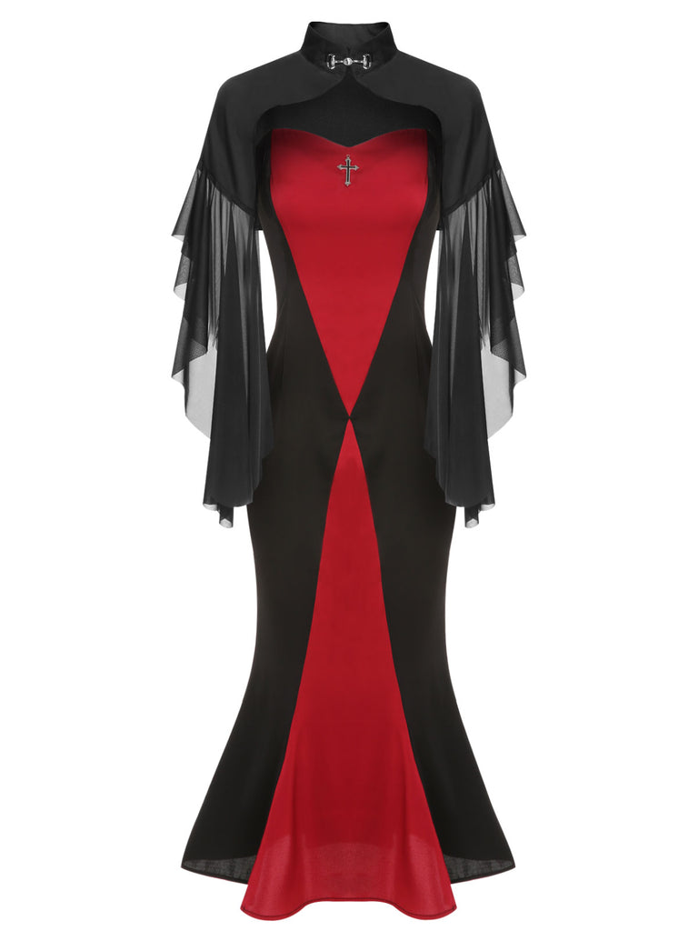 2PCS 1930s Halloween Fishtail Dress & Sheer Coat