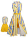 2PCS 1950s Yellow White Blue Striped Romper & Skirt