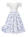 2PCS White 1950s Off-Shoulder Puff Top & Floral Skirt