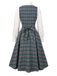 2PCS Gray 1950s Plaid Ruffled Dress & Cotton Blouse