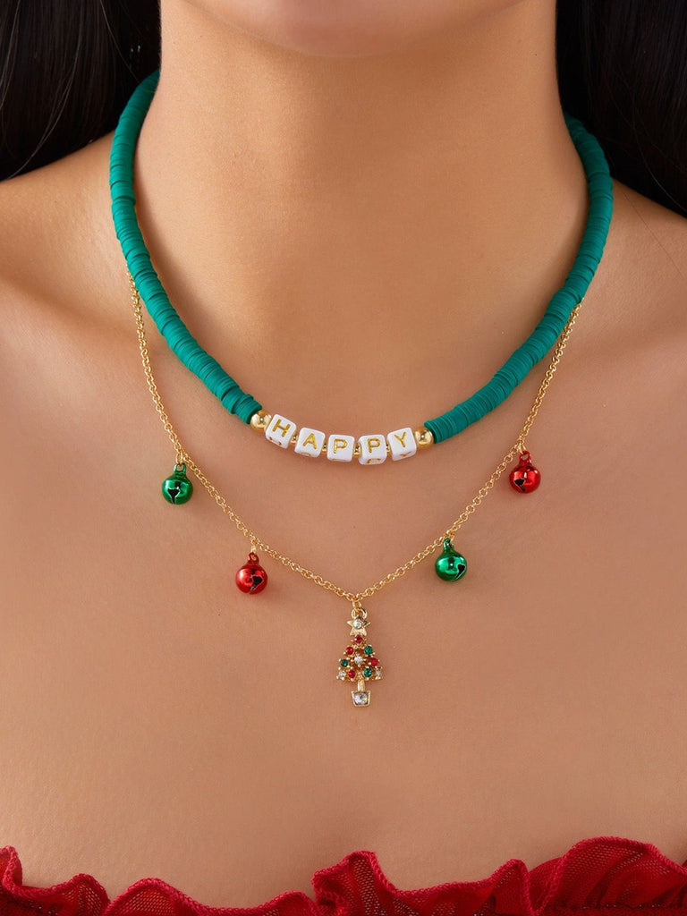 Christmas Layered Beaded Bells Necklace