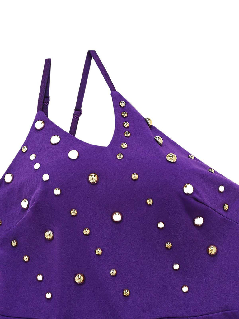 1970s One-Shoulder Studded Belted Jumpsuit