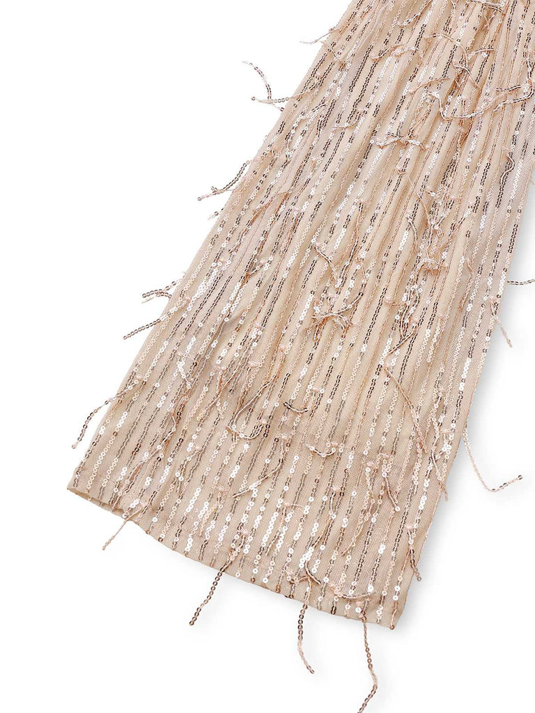 1970s Halter Deep V-Neck Sequin Fringe Jumpsuit