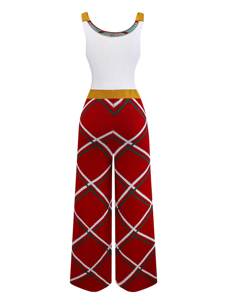 1960s Bow Christmas Plaid Patchwork Jumpsuit
