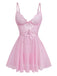 Pink 1950s Lace Spaghetti Strap Bow Nightgown