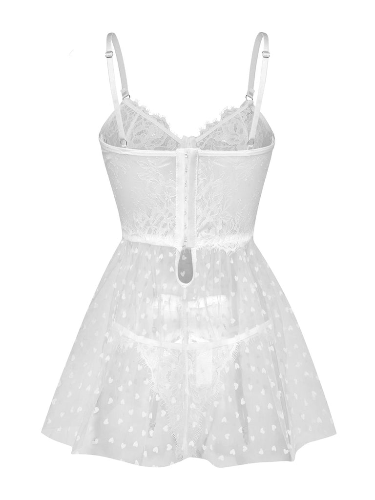White 1950s Polka Dot Sheer Pajama Set