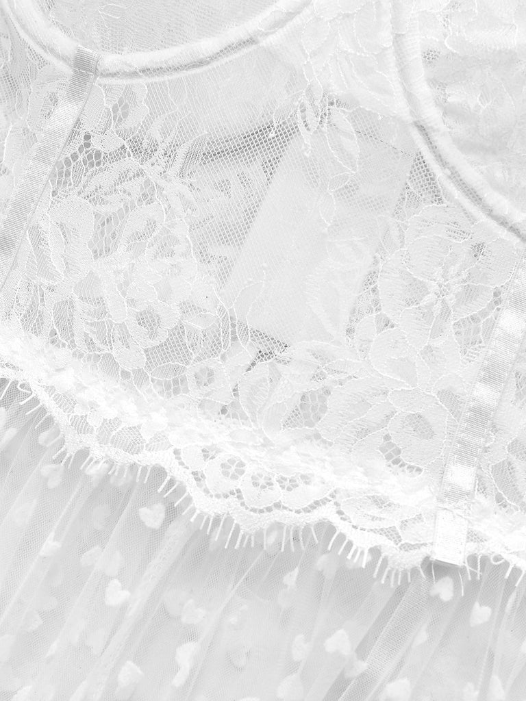 White 1950s Polka Dot Sheer Pajama Set