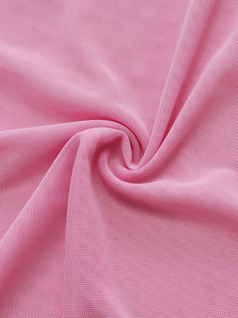 Pink 1950s Lace Spaghetti Strap Bow Nightgown