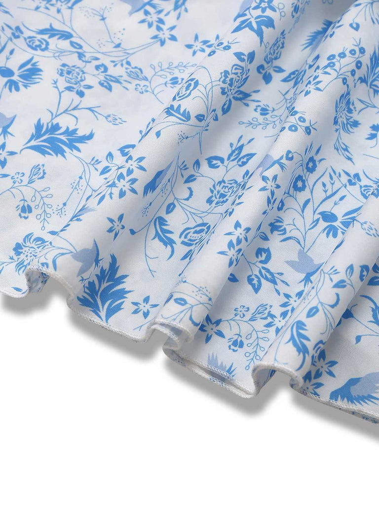 Blue 1970s Spaghetti Strap Floral Tiered Dress