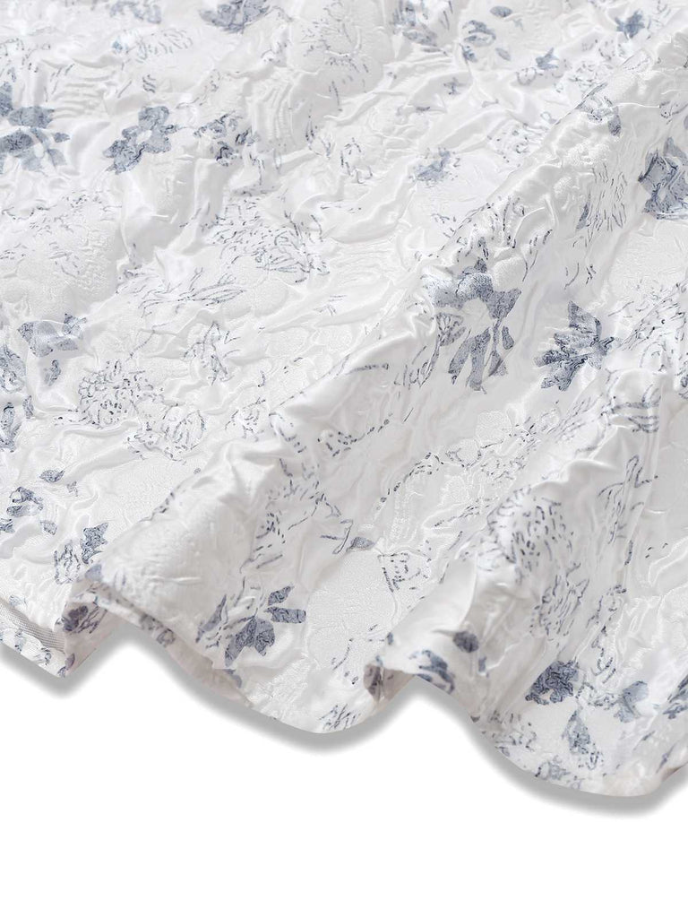 1940s Floral Crinkle-Jacquard Waistband Dress