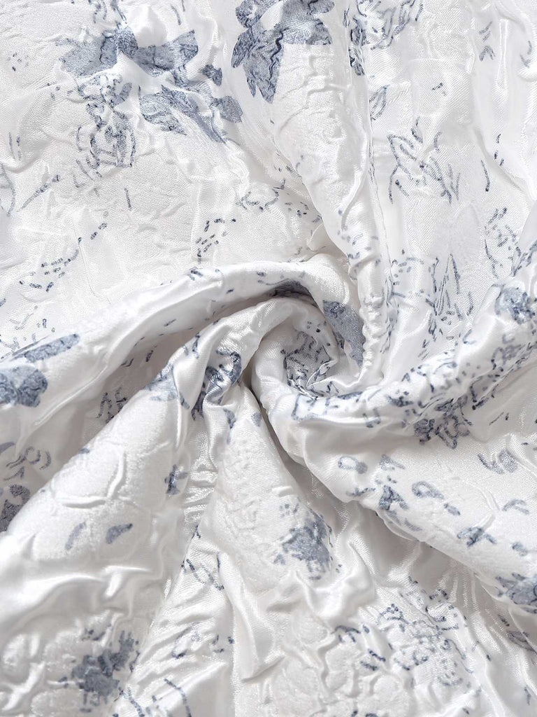 1940s Floral Crinkle-Jacquard Waistband Dress