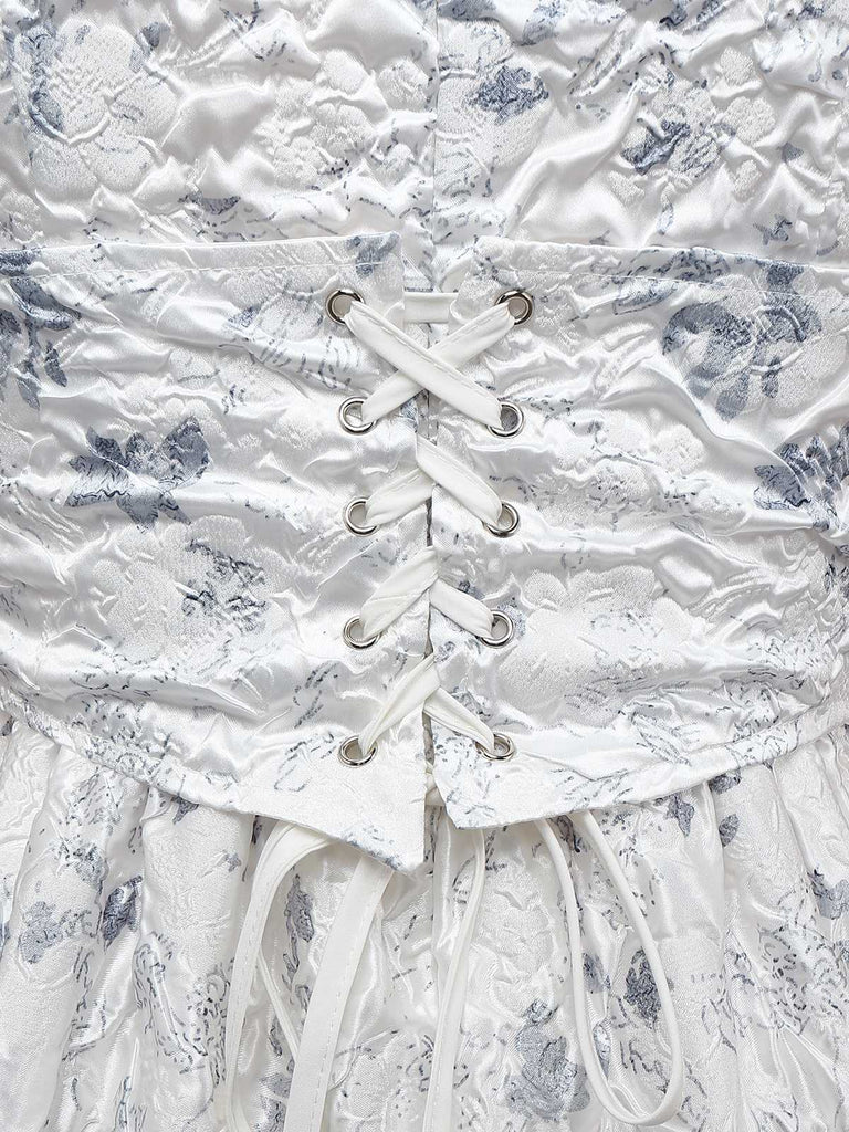 1940s Floral Crinkle-Jacquard Waistband Dress