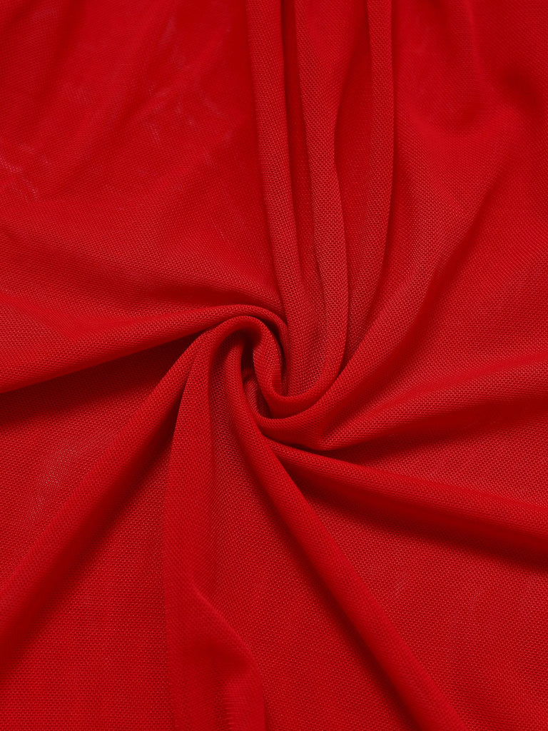 Red 1950s Ruffle Strap Lace Sheer Nightdress