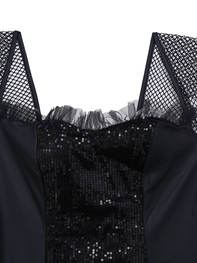 Black 1930s Sequined Mermaid Evening Dress