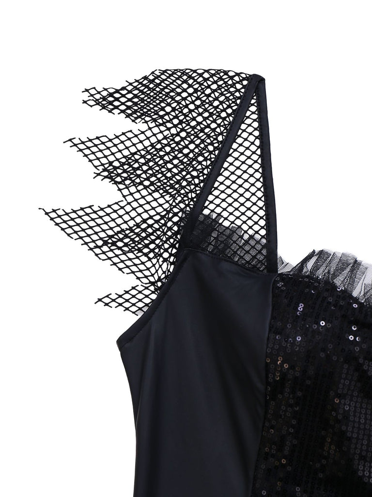 Black 1930s Sequined Mermaid Evening Dress