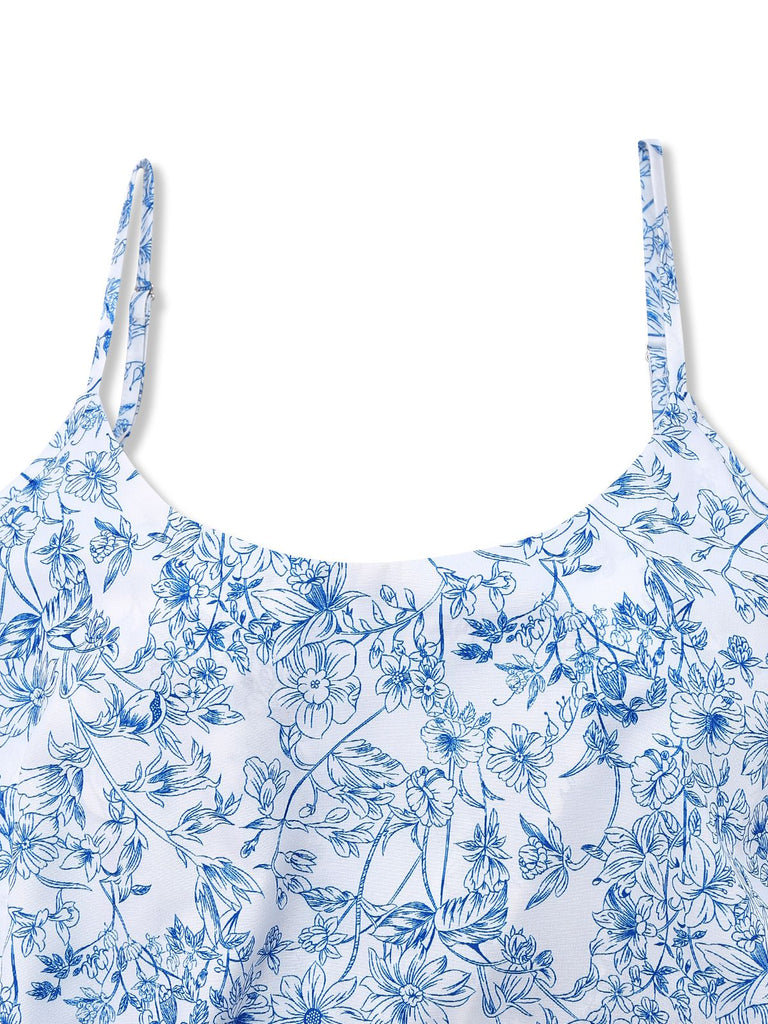 1950s Floral Cold Shoulder Ruffle Dress