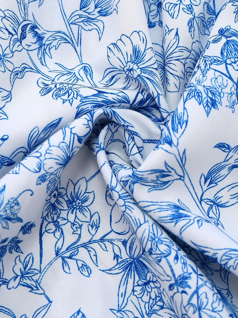 1950s Floral Cold Shoulder Ruffle Dress