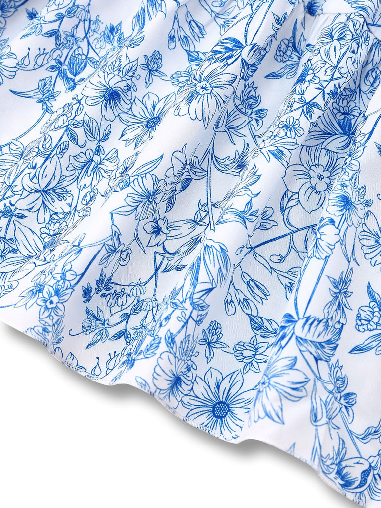 1950s Floral Cold Shoulder Ruffle Dress