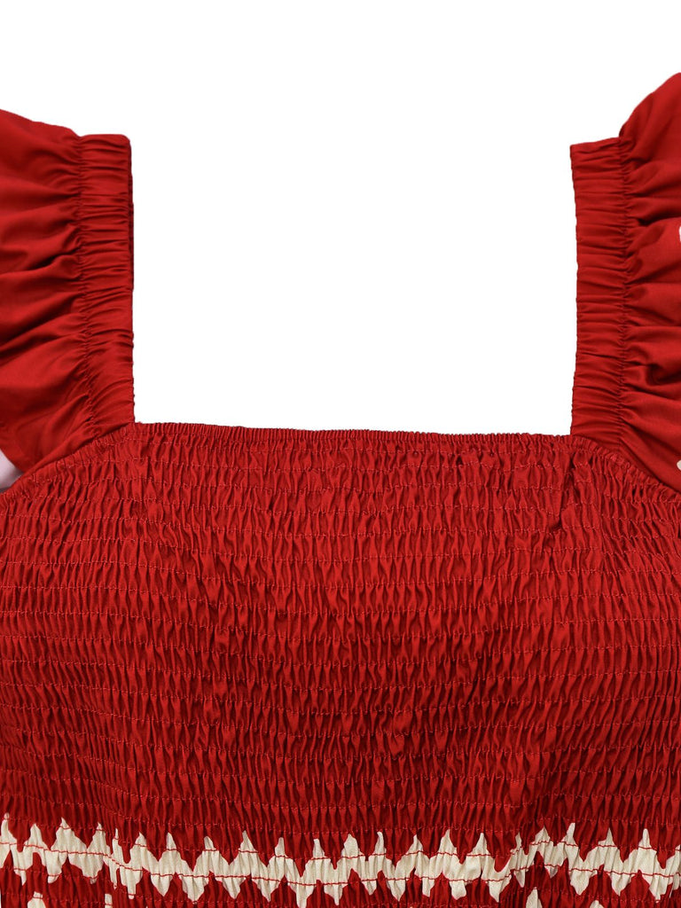 1970s Boho Geometric Print Square Neck Jumpsuit