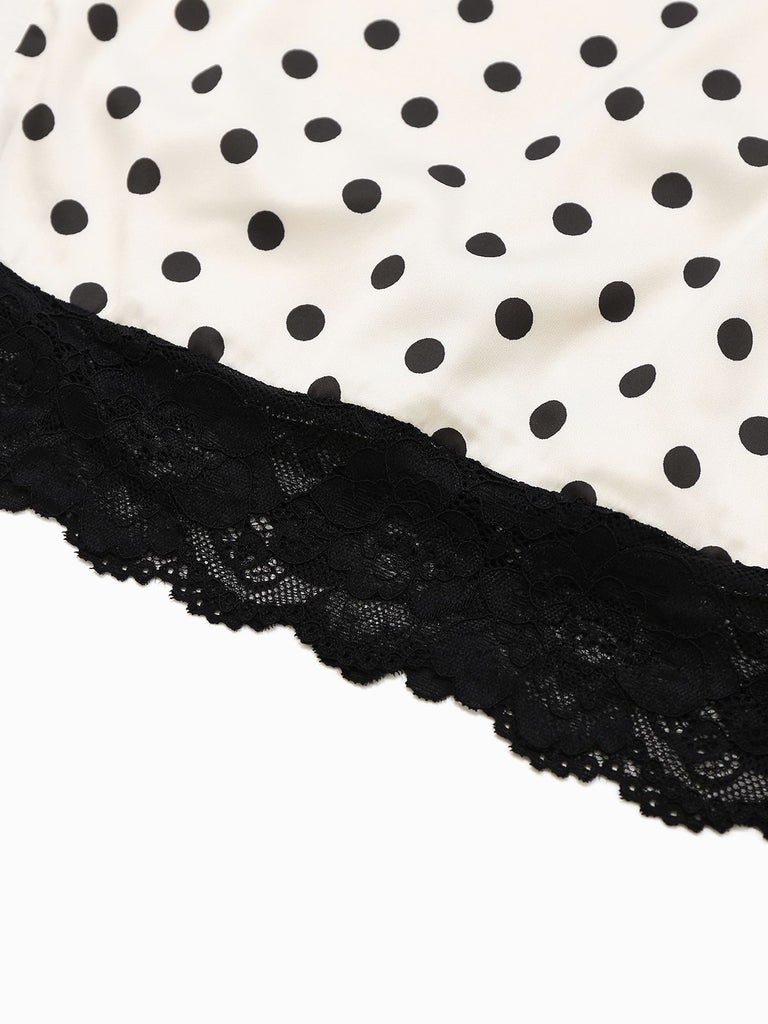 White 1960s Polka Dots Lace Patchwork Bodycon Dress