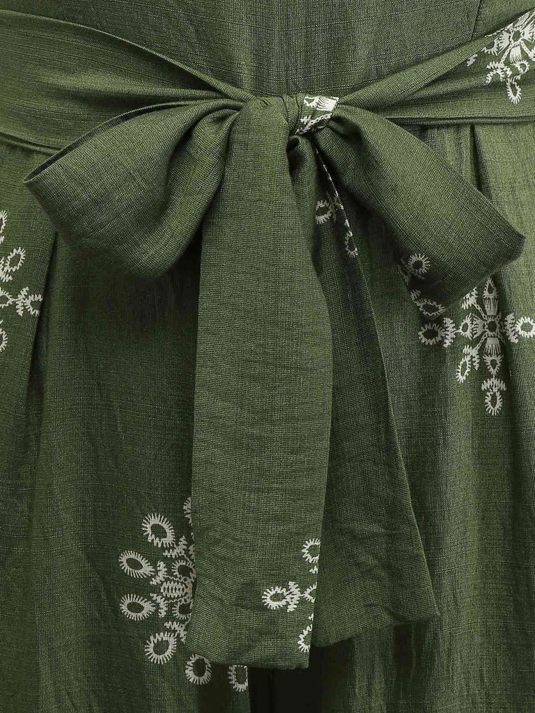 Green 1970s Wide-Legs Bohemian Bandeau Jumpsuit