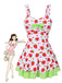 Red & Green 1940s Strawberry Bow Swim Dress