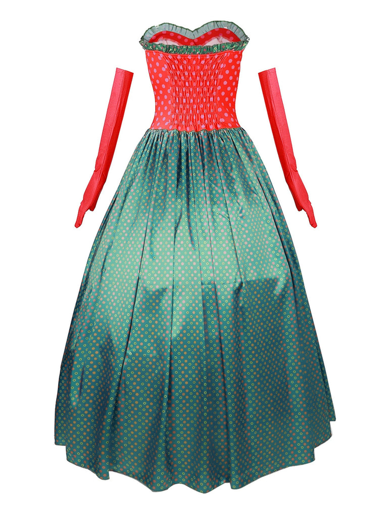 Green 1930s Grinch Martha Cosplay Polka Dot Strapless Dress