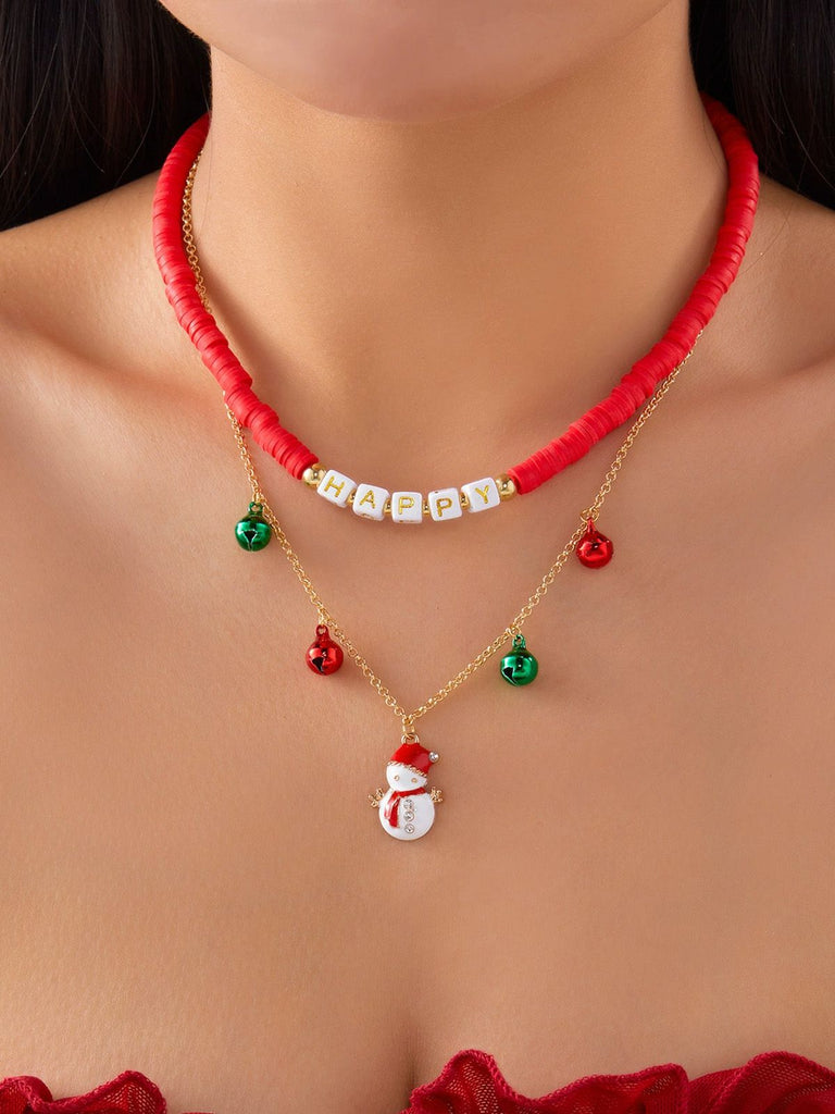 Christmas Layered Beaded Bells Necklace