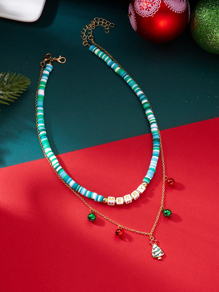 Christmas Layered Beaded Bells Necklace