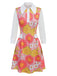 Pink 1960s Lapel Flowers Patchwork Dress