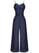 Navy Blue 1930s Cowboy Solid Strap Jumpsuit