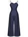 Navy Blue 1930s Cowboy Solid Strap Jumpsuit
