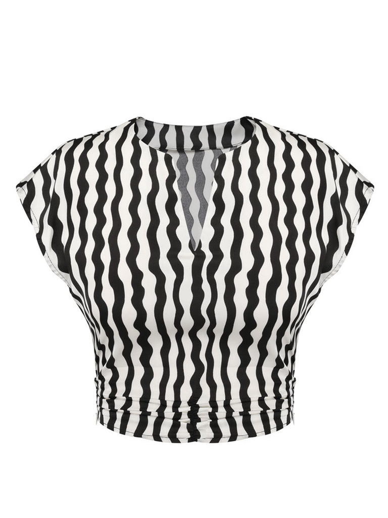 Black & White 1950s Curve Print Blouse