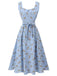 Blue 1940s Rose Gingham Lace Up Dress