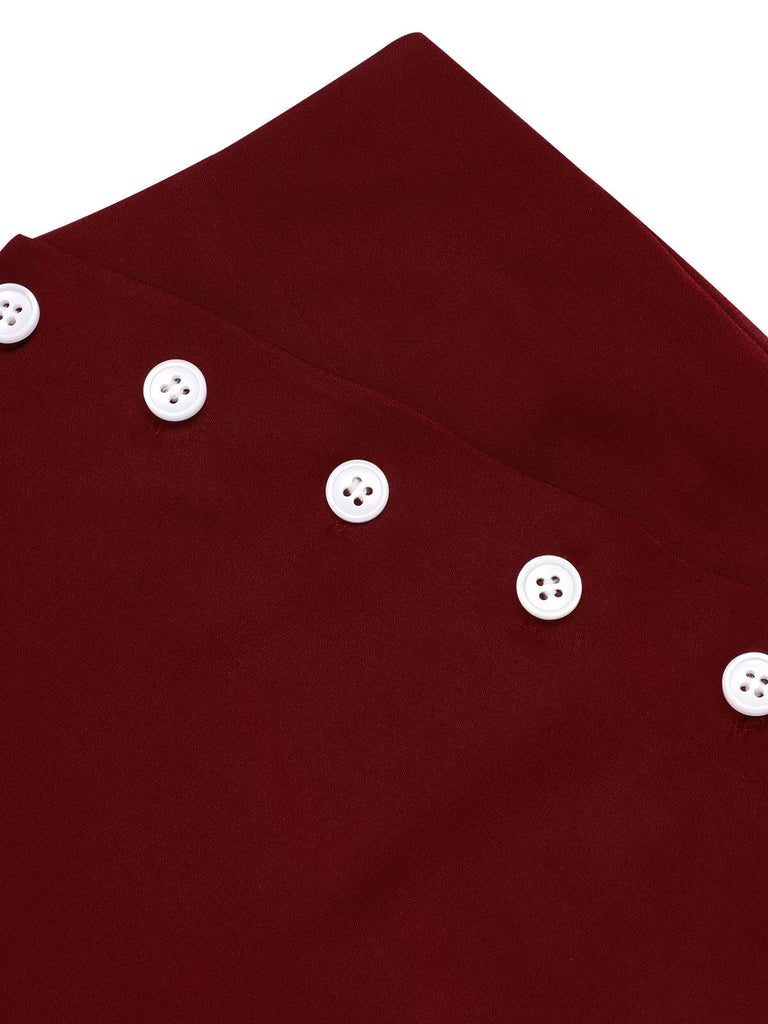 Red 1950s Burgundy Button Wide leg Pants