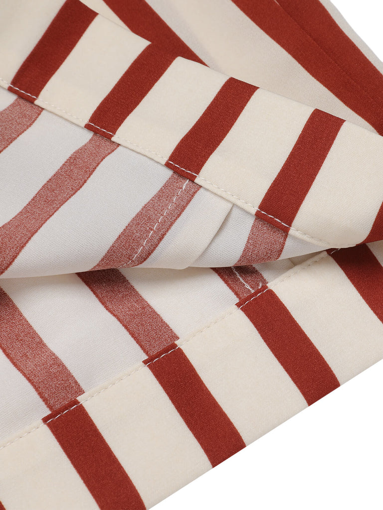 2PCS Green 1950s Striped Blouse & Pleated Skirt