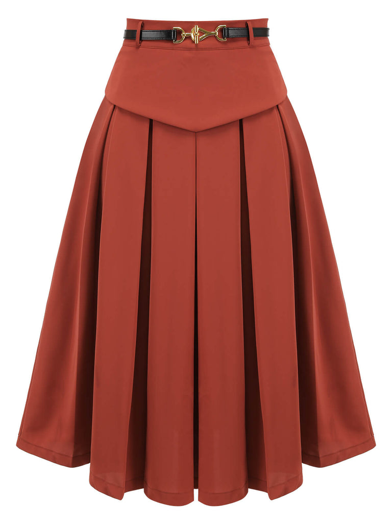 2PCS Green 1950s Striped Blouse & Pleated Skirt