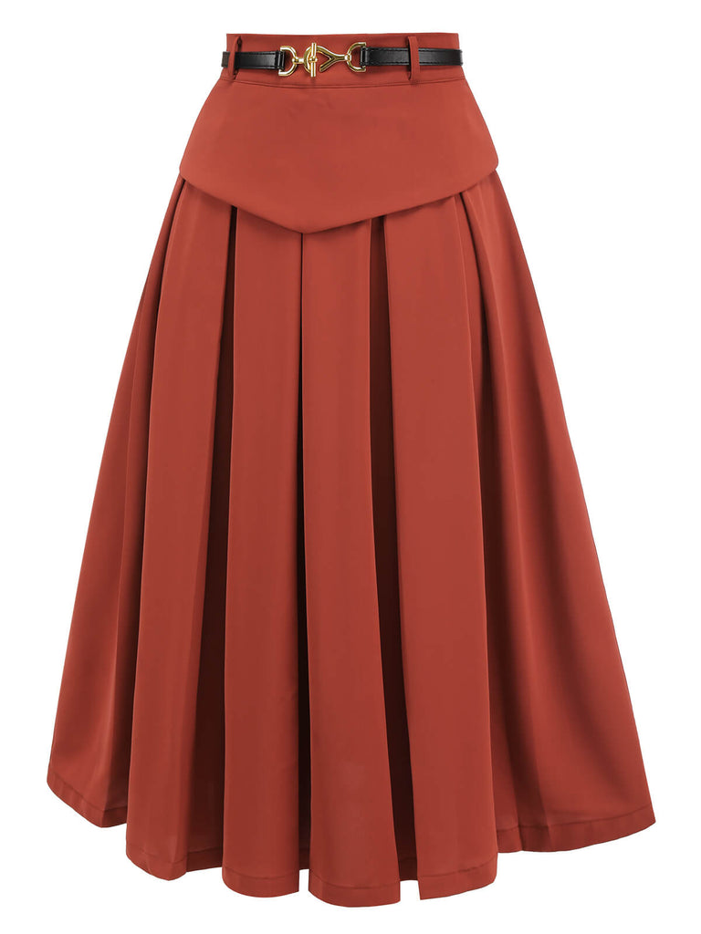 2PCS Green 1950s Striped Blouse & Pleated Skirt