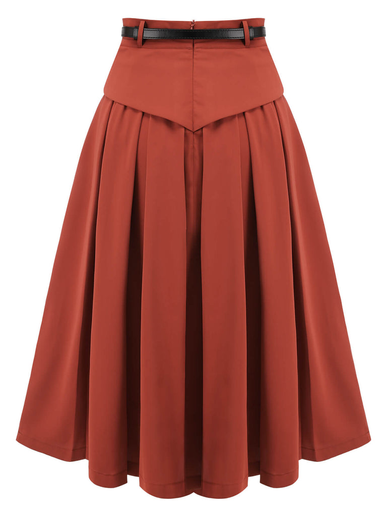 2PCS Green 1950s Striped Blouse & Pleated Skirt