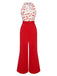 Red 1930s Cherry Belted Halter Jumpsuit