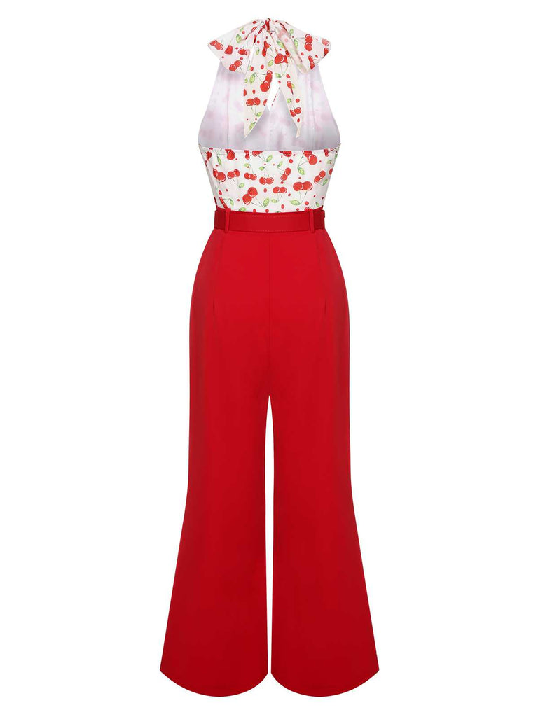 Red 1930s Cherry Belted Halter Jumpsuit
