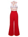 Red 1930s Cherry Belted Halter Jumpsuit