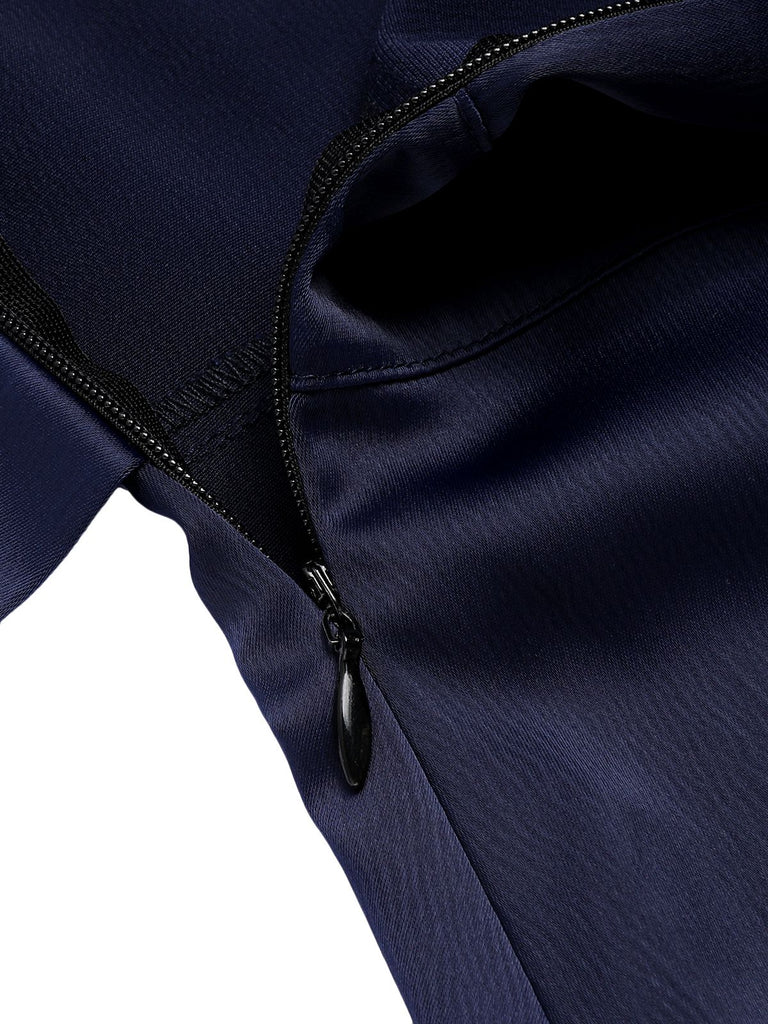 Dark Blue 1930s Flounce Sleeve Cowl Neck Trumpet Dress