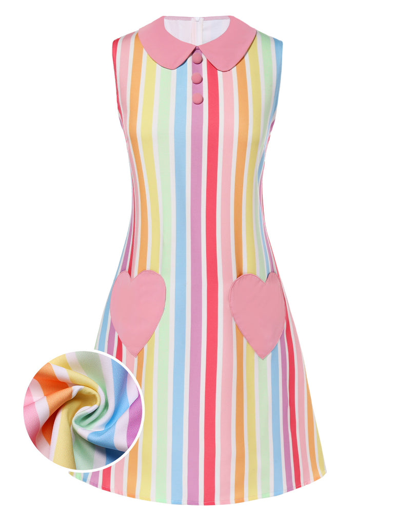 1960s Rainbow Stripe Heart Pocket Dress