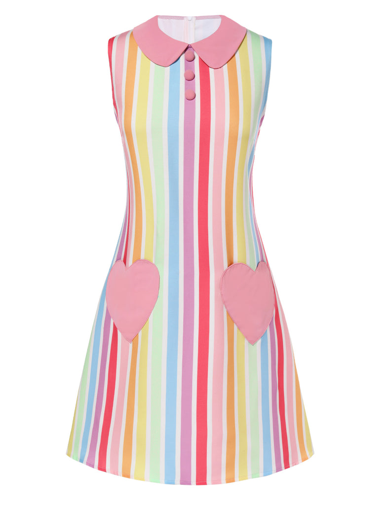 1960s Rainbow Stripe Heart Pocket Dress
