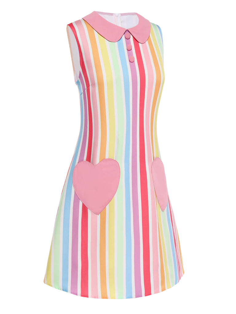 1960s Rainbow Stripe Heart Pocket Dress