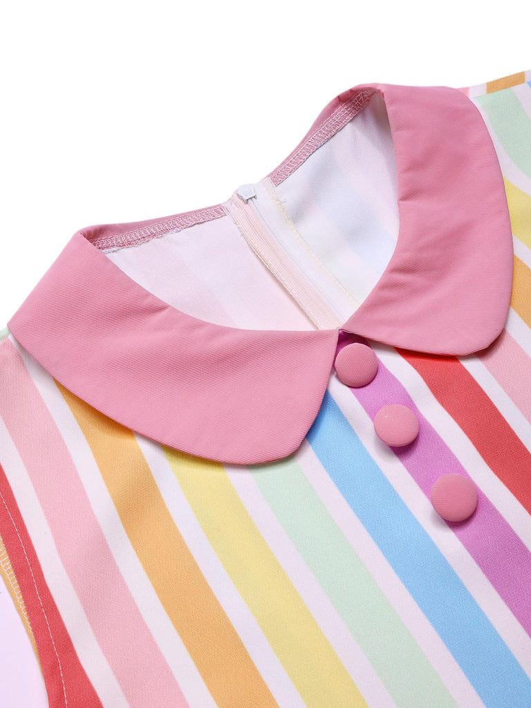 1960s Rainbow Stripe Heart Pocket Dress
