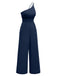 1940s Solid One-Shoulder Suspender Loose Wide-Leg Jumpsuit
