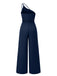 1940s Solid One-Shoulder Suspender Loose Wide-Leg Jumpsuit