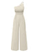 1940s Solid One-Shoulder Suspender Loose Wide-Leg Jumpsuit
